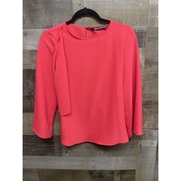 Zara Dark Pink Tie Front Blouse Top Size XS New With Tags - Picture 2 of 4